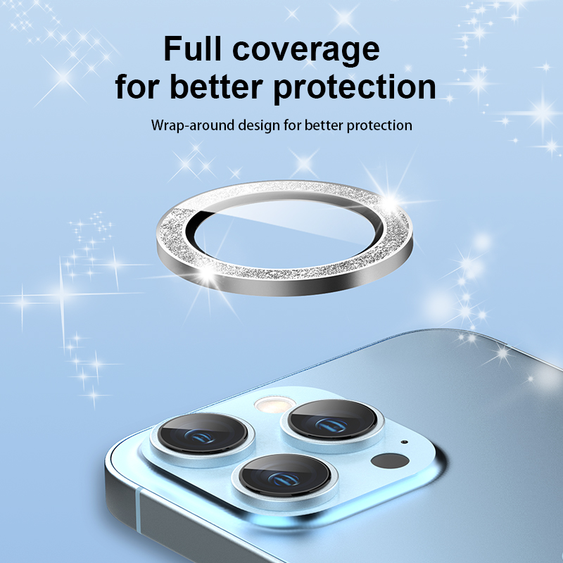 Protector de pantalla de lente de cámara de diamante brillante para iPhone 15 Pro Max, Metal Individual 9H con película de lente de cámara de vidrio